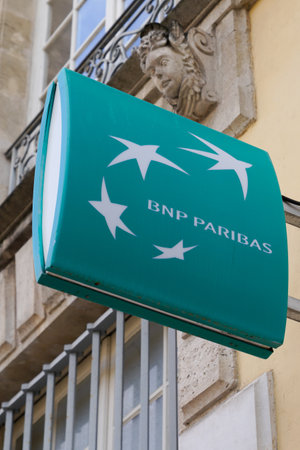 Bordeaux, Aquitaine / France - 11 01 2020: BNP Paribas logo and text sign front of french office bank agencyのeditorial素材