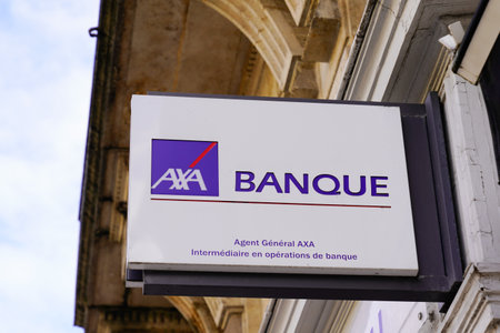 Bordeaux, Aquitaine / France - 11 01 2020: axa bank logo and text sign of french insurance and bank officeのeditorial素材