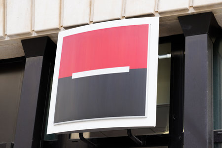 Bordeaux, Aquitaine / France - 11 01 2020: societe generale logo french bank sign and text on office...