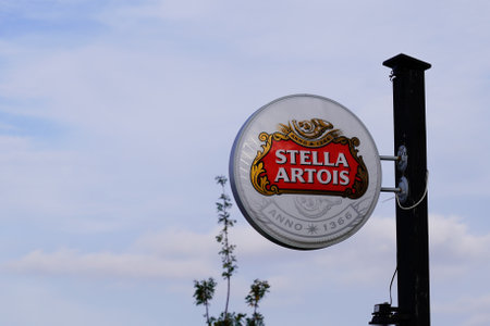 Bordeaux, Aquitaine / France - 11 08 2020: stella Artois sign text and logo for pub beer Belgian bar restaurantのeditorial素材