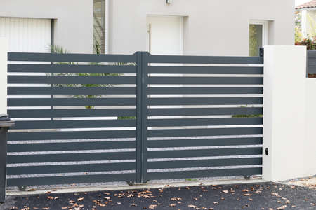 door aluminum gray metal portal modern gate of suburb houseの写真素材
