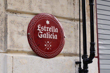 Bordeaux, Aquitaine / France - 11 11 2020: Estrella Galicia logo and text sign of brand of spain pale lager beerのeditorial素材