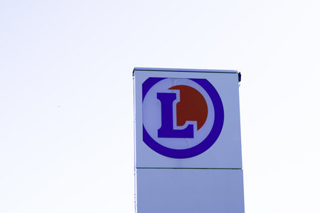 Bordeaux, Aquitaine / France - 11 11 2020: E.Leclerc round sign Company logo signboard store market Leclerc French supermarketのeditorial素材