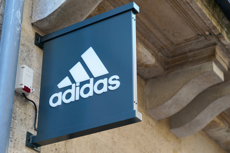 Bordeaux, Aquitaine / France - 11 21 2020: adidas logo sign and text front of sporty shop shoes of sport footwearのeditorial素材