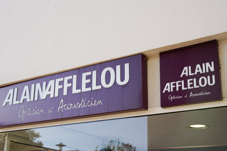 Bordeaux, Aquitaine France - 11 21 2020: alain afflelou optical brand sign text and logo store front shop sale medical eyewearのeditorial素材