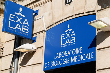 Bordeaux, Aquitaine France - 11 21 2020: EXALAB logo sign of multi-site biology laboratory serving patients and healthcare professionals in Gironde Charente-Maritime and Landes Franceのeditorial素材