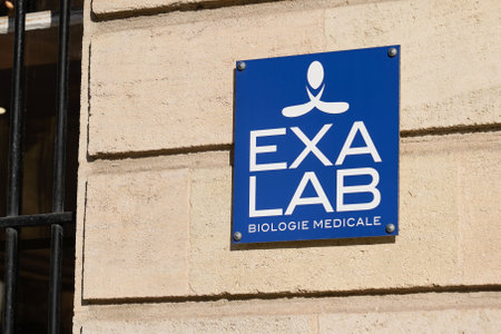 Bordeaux, Aquitaine France - 11 21 2020: EXALAB logo and text sign front of Medical Biology Laboratoryのeditorial素材