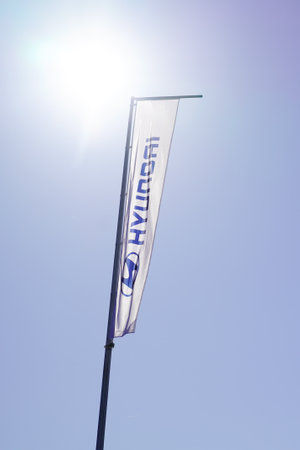 Bordeaux, Aquitaine France - 11 21 2020: Hyundai flag logo and text sign of industrial korean Automobile dealership store car vehicle shopのeditorial素材