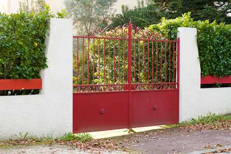 metallic old red steel suburb metal aluminum house gate vintage