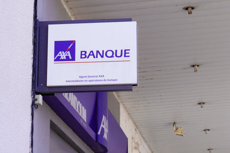 Bordeaux, Aquitaine France - 11 21 2020: axa bank logo and text sign front of french agency insurance and bank officeのeditorial素材