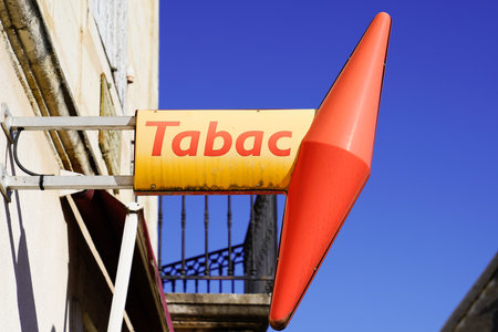 Bordeaux, Aquitaine France - 11 21 2020: tabac red french logo and sign text for store selling tobaccoのeditorial素材