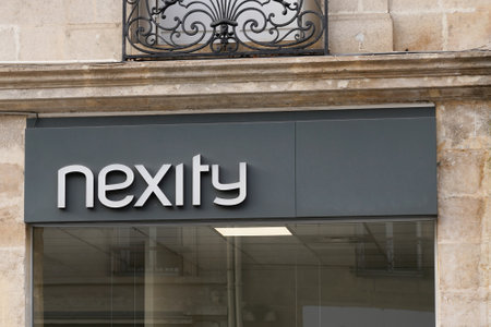 Bordeaux, Aquitaine France - 12 01 2020: Nexity logo and text sign front of office of French company real estate store agencyのeditorial素材