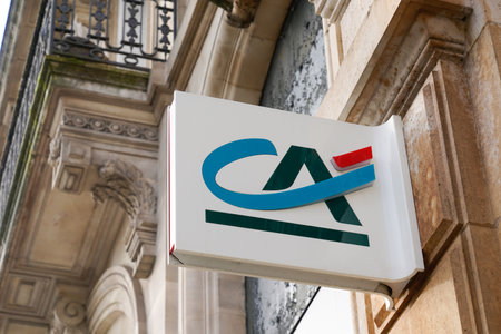 Bordeaux, Aquitaine France - 12 01 2020: Credit Agricole logo ca on bank agency sign on office facadeのeditorial素材