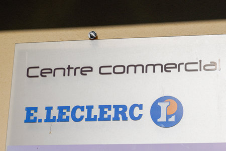 Bordeaux, Aquitaine France - 12 01 2020: E.Leclerc sign text and logo front of supermarket leclerc shop store facadeのeditorial素材