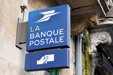 Bordeaux, Aquitaine France - 12 01 2020: La Banque Postale text logo and sign on french post bank agencyのeditorial素材
