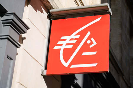 Bordeaux, Aquitaine France - 12 01 2020: Caisse d'epargne sign and red logo on wall front of Bank agency buildingのeditorial素材