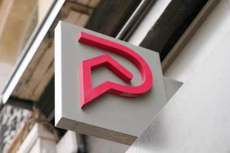 Bordeaux, Aquitaine France - 12 01 2020: Stephane Plaza logo and pink sign in office real estate agencyのeditorial素材