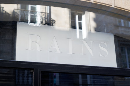 Bordeaux, Aquitaine France - 12 15 2020: Rains sign and logo text of shop entrance for fashion clothes brand store and clothing boutiqueのeditorial素材