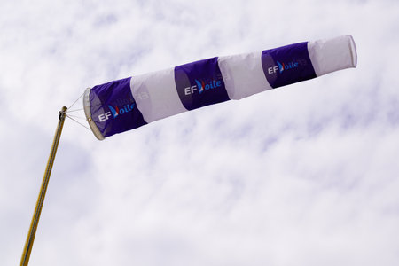 Bordeaux, Aquitaine France - 12 15 2020: EFV EF voile French sailing school federation logo and sign on windsock indicator of windのeditorial素材