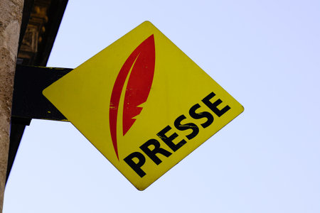 Bordeaux, Aquitaine France - 12 15 2020: presse shop red yellow logo sign front of french brand press storeのeditorial素材