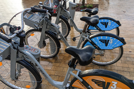 Bordeaux, Aquitaine France - 12 15 2020: urban town self service bicycle and rent bike access in...