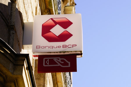 Bordeaux, Aquitaine France - 12 19 2020: bcp bank sign text brand and atm logo front of office bank agency facadeのeditorial素材