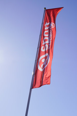 Bordeaux, Aquitaine France - 12 19 2020: sport e.leclerc text sign and brand logo on flag of sporty store brand of large shop Frenchのeditorial素材