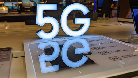 Bordeaux, Aquitaine France - 12 25 2020: Samsung Galaxy 5g phone advert logo sign in store tablet smartphone shopのeditorial素材