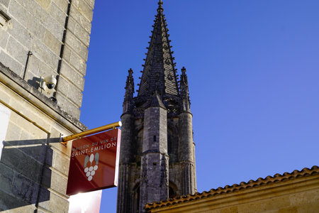 Saint-emilion, Aquitaine France - 12 28 2020: Saint-emilion maison du vin logo and text sign front...