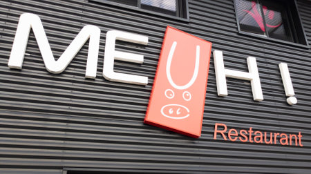 Bordeaux, Aquitaine France - 01 05 2021: MEUH! logo brand and text sign of Moo! restaurant specializing in quality steakのeditorial素材