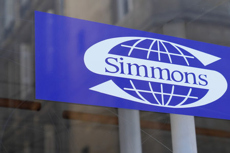 Bordeaux, Aquitaine France - 01 10 2021: simmons logo sign brand of french bedding mattresses and box springsのeditorial素材
