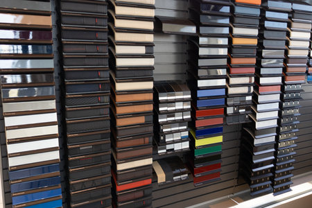 Bordeaux, Aquitaine France - 01 10 2021: bmw car color chart to choose hue of car and interior fabrics in dealership showroom storeのeditorial素材