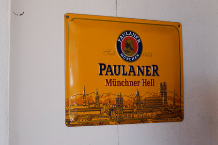 Bordeaux, Aquitaine France - 01 10 2021: Paulaner logo text and board beer sign brand on street bar in shop pub coffee restaurantのeditorial素材