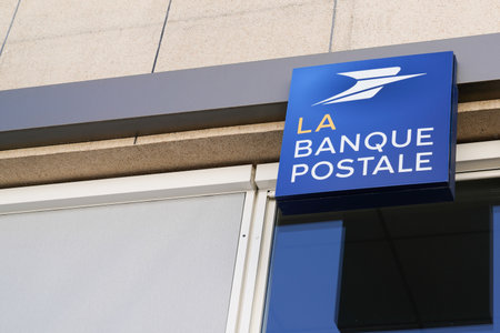 Bordeaux, Aquitaine France - 01 18 2021: La Banque Postale sign brand and text logo on facade post office French bank agencyのeditorial素材