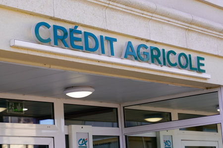Bordeaux, Aquitaine France - 01 18 2021: credit agricole sign text and brand logo on french office bank agencyのeditorial素材