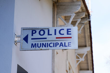 Bordeaux, Aquitaine France - 01 18 2021: police municipale logo white blue and red with text sign on wall facade official officeのeditorial素材