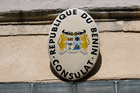 Bordeaux, Aquitaine France - 01 24 2021: consulat de la republique du Benin text on building facade of africa Benin Republic Consulate Panel in Franceのeditorial素材