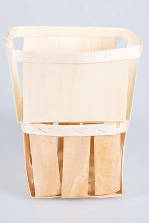 empty fine wooden box stacked for fruits and vegetables two different models on gray backgroundの写真素材