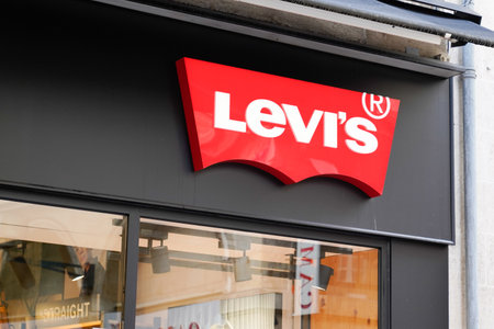 Bordeaux, Aquitaine France - 02 16 2021: Levis logo brand front of clothing store shop sign Levi's...
