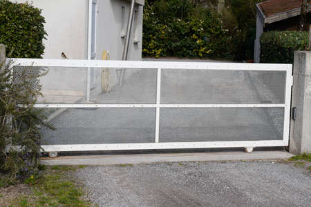 street suburb home white metal retro house gate