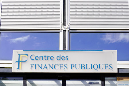 Bordeaux, Aquitaine France - 02 20 2021: Finances Publiques logo and text sign on wall building of public finance administration in franceのeditorial素材