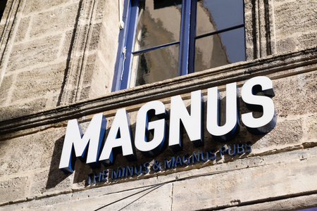 Bordeaux, Aquitaine France - 02 20 2021: magnus sign text logo of French pub bar coffeeのeditorial素材