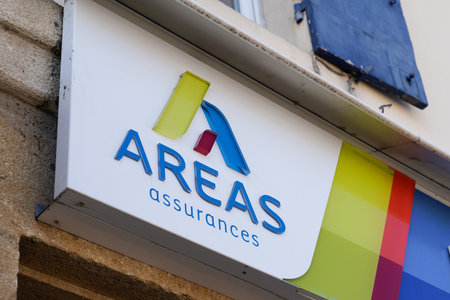 Bordeaux, Aquitaine France - 02 20 2021: areas assurances insurance brand sign and text logo front of wall store office shop buildingのeditorial素材