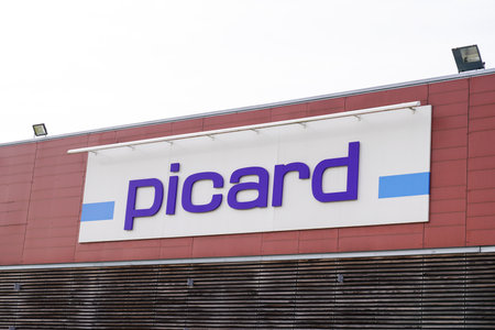 Bordeaux, Aquitaine France - 02 25 2021: Picard logo brand and text sign on wall facade store French food of frozen companyのeditorial素材