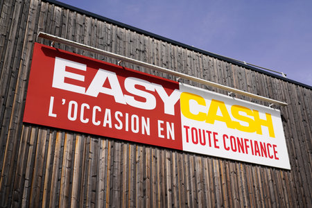 Bordeaux, Aquitaine France - 02 25 2021: easycash text logo and brand sign store street shop cash...