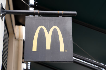 Bordeaux, Aquitaine France - 03 08 2021: McDonald's sign brand m logo on Restaurant Exterior of McDonalds fastfoodのeditorial素材