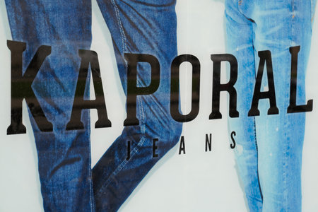 Bordeaux, Aquitaine France - 03 08 2021: Kaporal jeans sign logo and brand text on windows facade shop of fashion men women clothing storeのeditorial素材