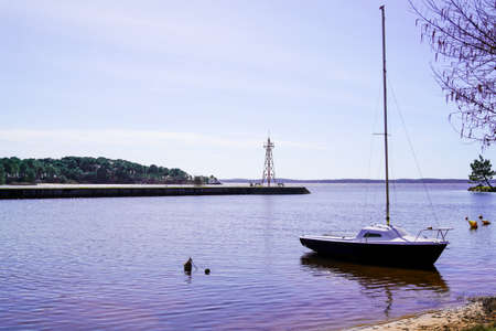 boat lake sailboat harbor in Lacanau coast Port boats harborの写真素材