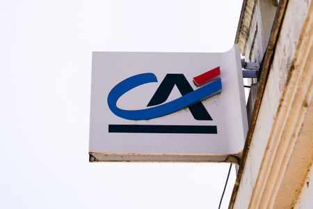 Bordeaux, Aquitaine France - 03 22 2021: ca credit agricole agency sign text and on bank officeのeditorial素材