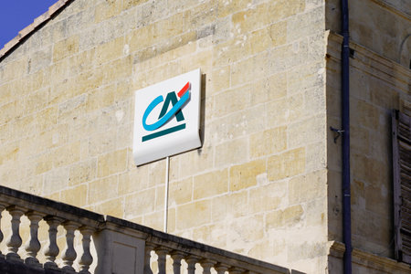 Bordeaux, Aquitaine France - 03 22 2021: ca brand text of credit agricole sign of agency french bank...